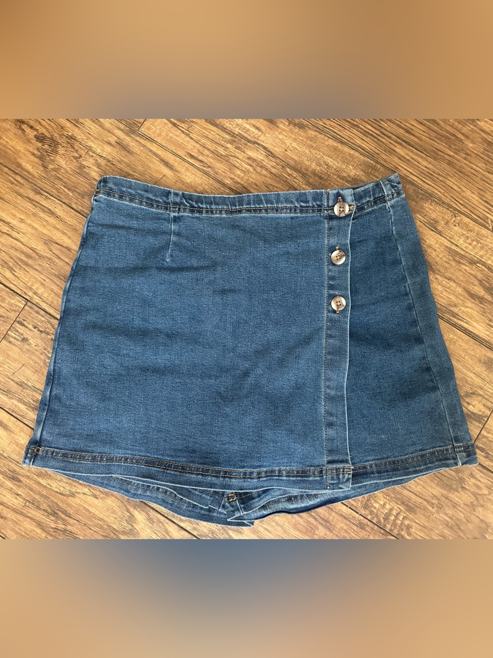 Curve Appeal Blue Denim Button-Side Skort